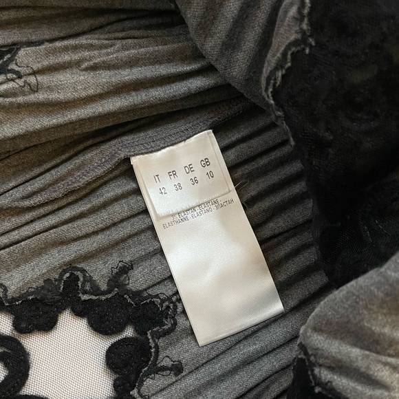 RoccoBarocco blouse Virgin Wool Top Gray bow Black lace insert IT42 us6 - Picture 6 of 10